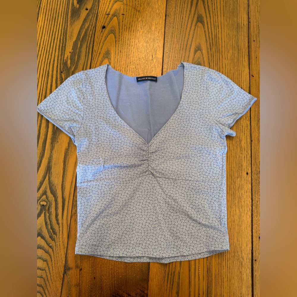 Brandy Melville Light Blue Patterned Top